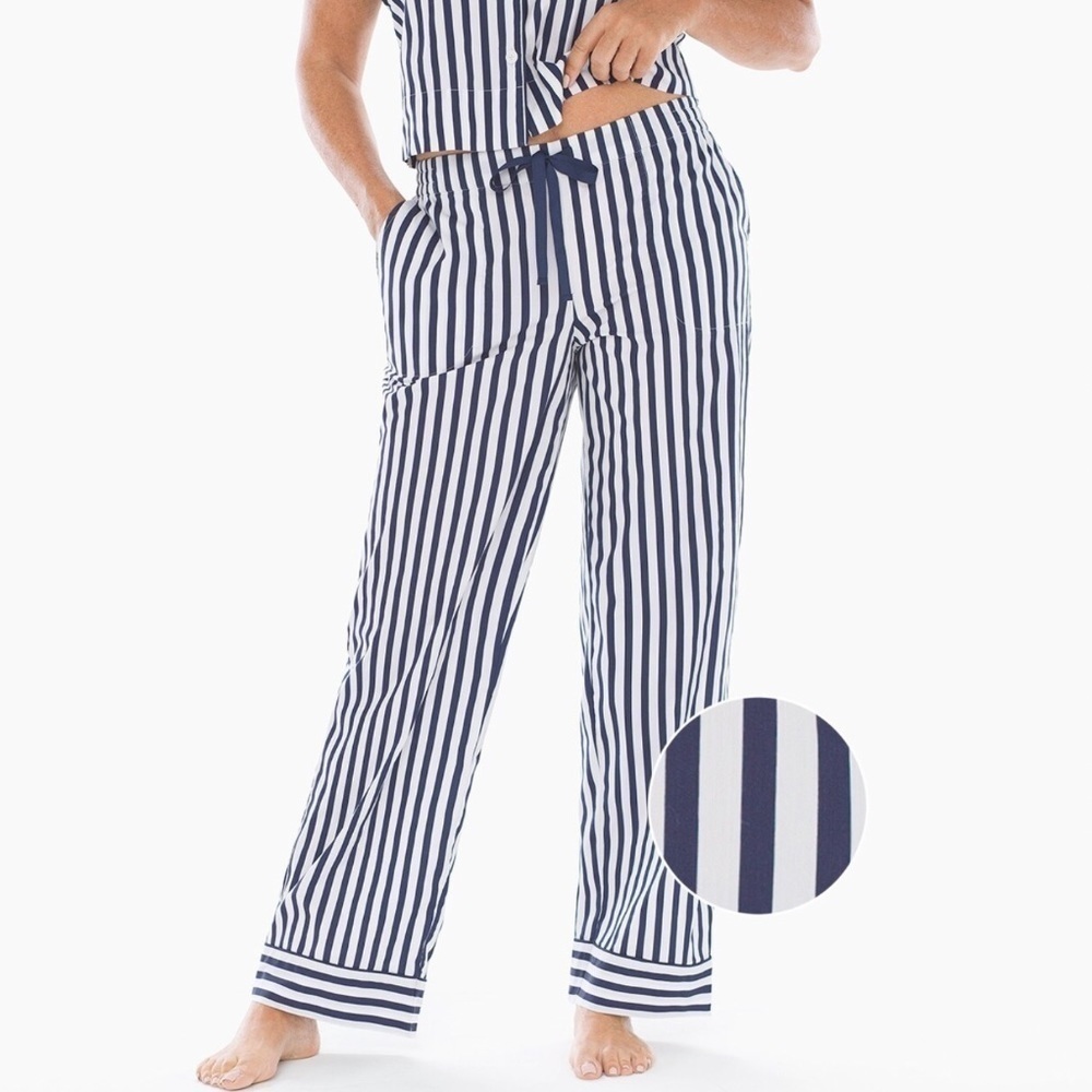 NWT Soma Cool Cotton Stretch Woven Pajama Pants Capri Stripe Navy